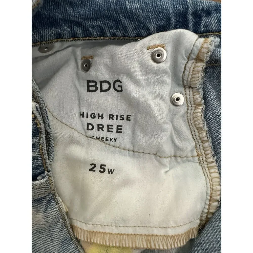 BDG Urban Outfitters High Rise Distress Dree Cheeky Shorts Size 25W Blue Jean